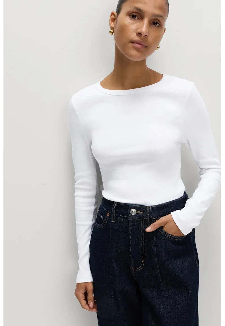 Bluza slim fit din amestec de bumbac, Alb