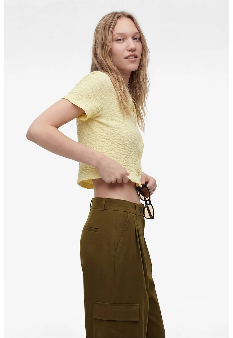Tricou crop cu nasturi, Galben deschis