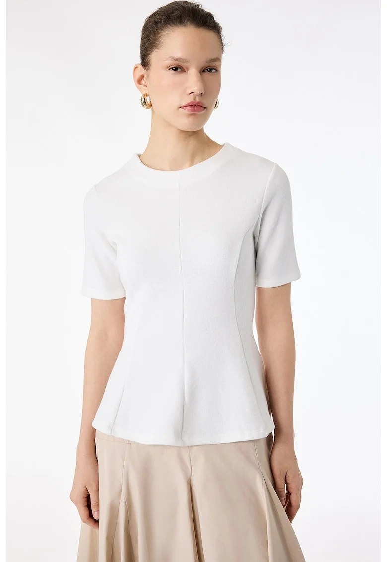 Bluza slim fit cu peplum, Ecru