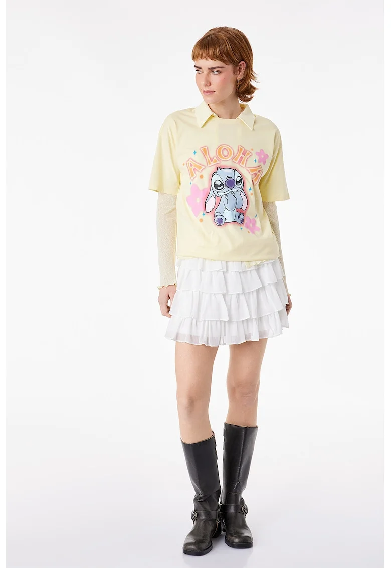 Tricou de bumbac cu imprimeu Stitch, Galben deschis