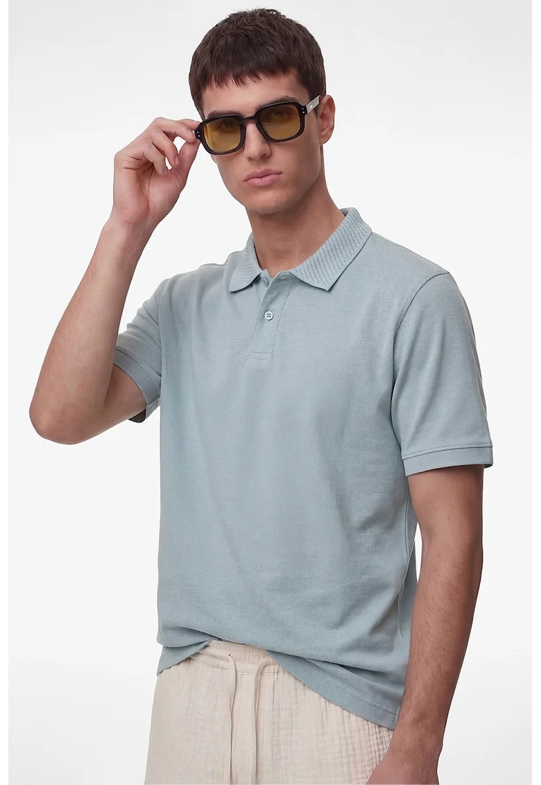 Tricou de bumbac cu guler polo, Albastru stins