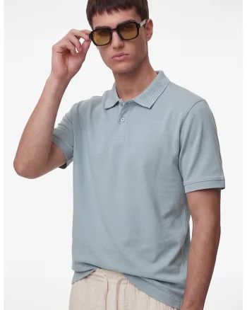 Tricou de bumbac cu guler polo, Albastru stins