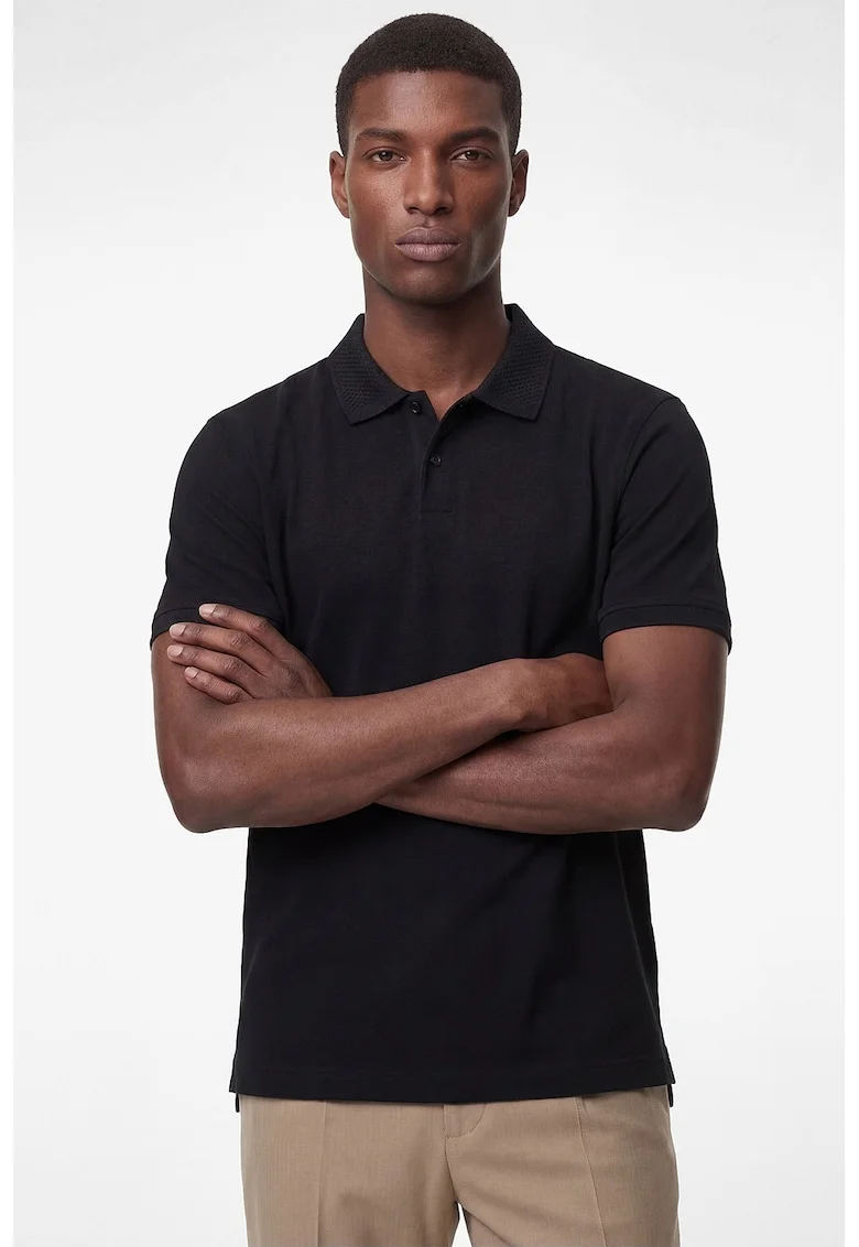 Tricou de bumbac cu guler polo, Negru