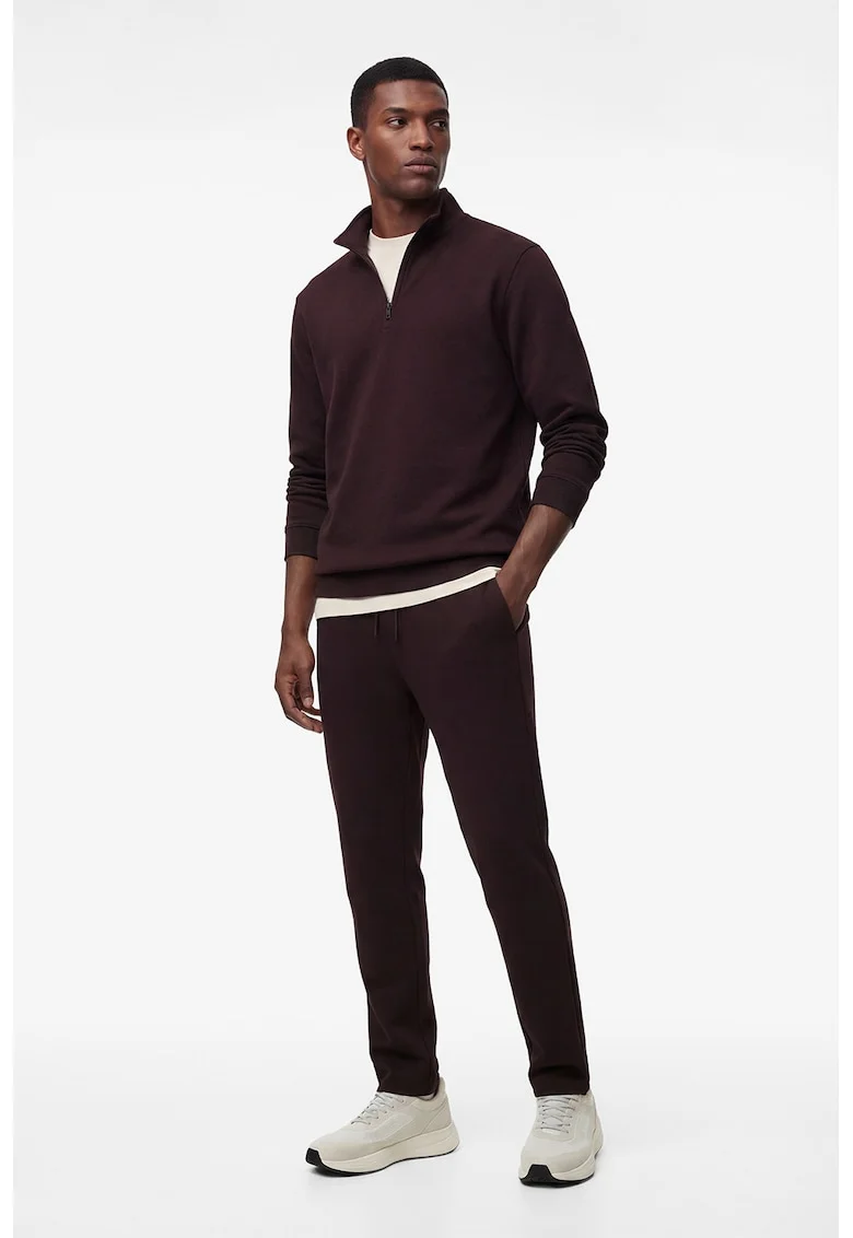Pantaloni de trening din amestec de bumbac cu snur, Visiniu inchis