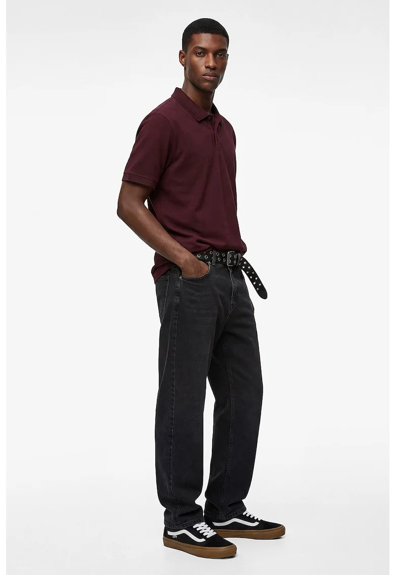 Tricou de bumbac cu guler polo, Rosu inchis