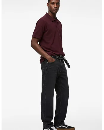 Tricou de bumbac cu guler polo, Rosu inchis