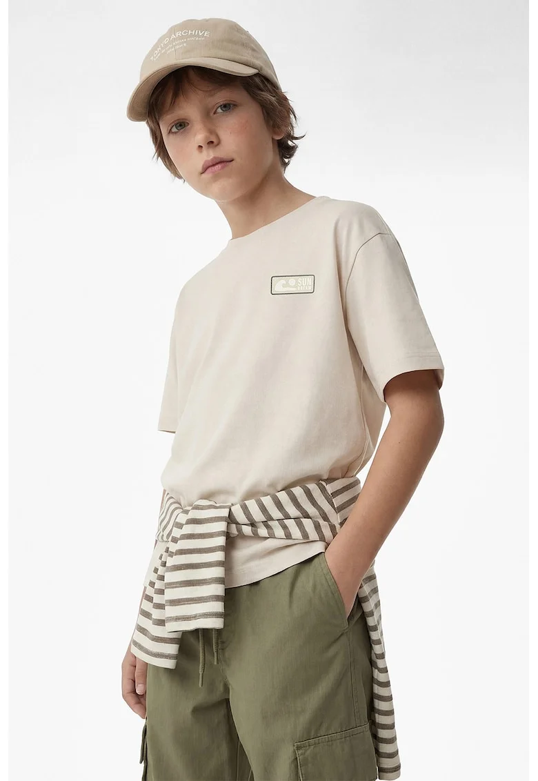 Tricou regular fit cu decolteu la baza gatului, Bej