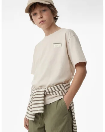 Tricou regular fit cu decolteu la baza gatului, Bej