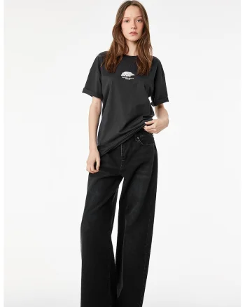Tricou de bumbac cu decolteu la baza gatului, Gri antracit