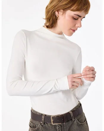 Bluza slim fit cu guler scurt, Ecru