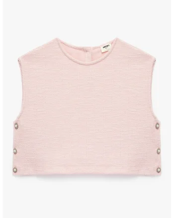Bluza uni din amestec de bumbac cu decolteu rotund, Roz deschis