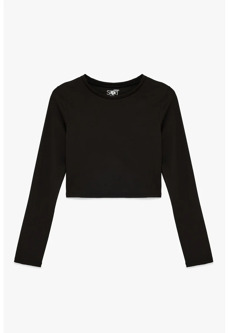 Bluza crop cu decolteu rotund, Negru