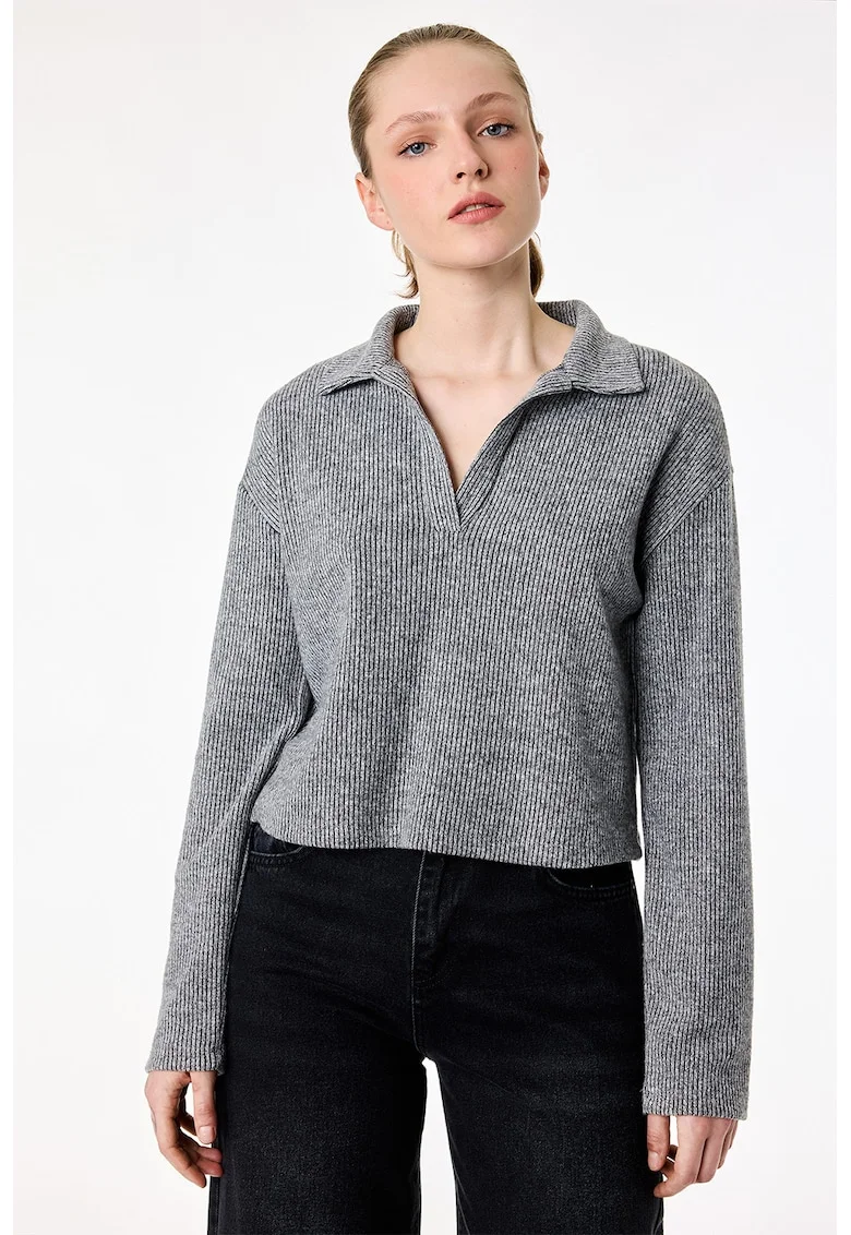 Bluza polo striata, Gri antracit