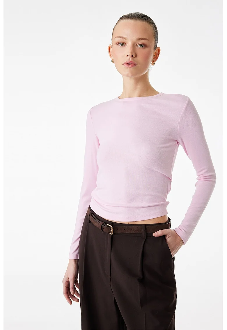 Bluza uni slim fit, Roz deschis