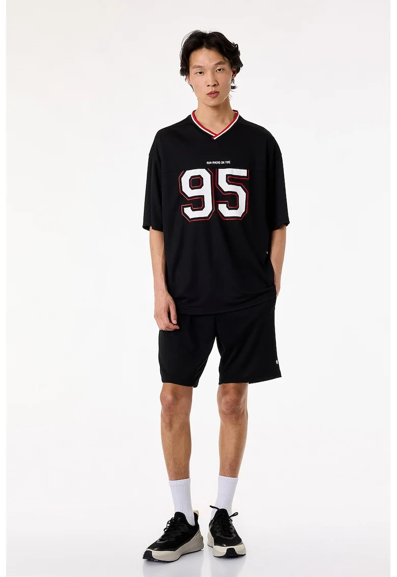 Tricou regular fit cu model text, Negru