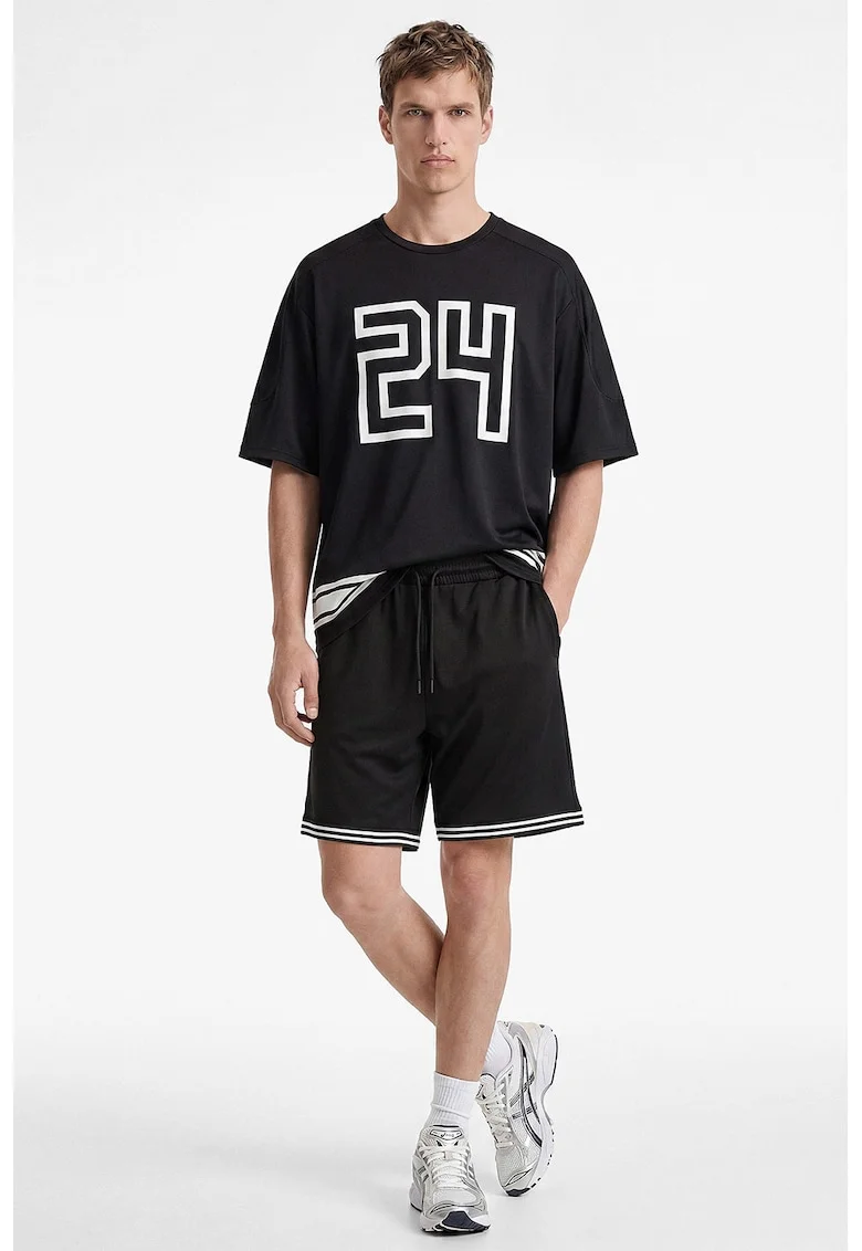 Pantaloni de trening scurti cu talie ajustabila, Negru