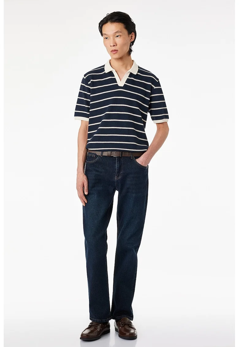 Tricou polo din bumbac, Alb fildes/Negru