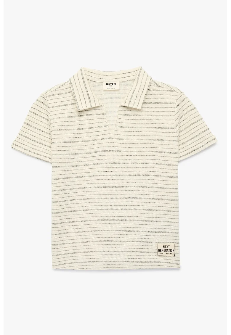 Tricou polo texturat cu model in dungi, Alb fildes