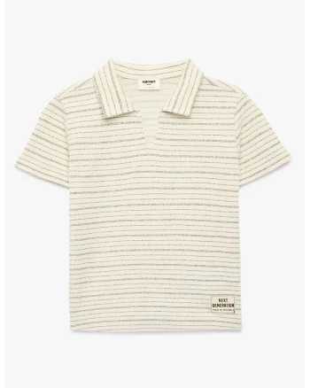 Tricou polo texturat cu model in dungi, Alb fildes