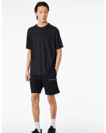 Tricou cu decolteu la baza gatului si segmente laterale contrastante, Negru