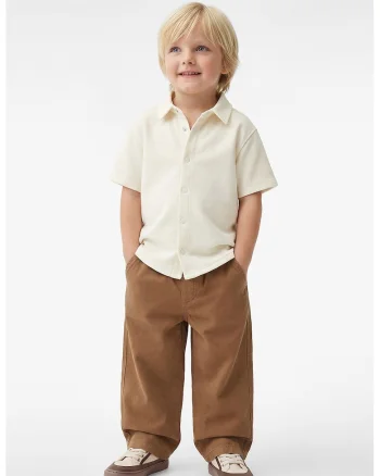 Camasa din amestec de bumbac cu model uni, Alb fildes