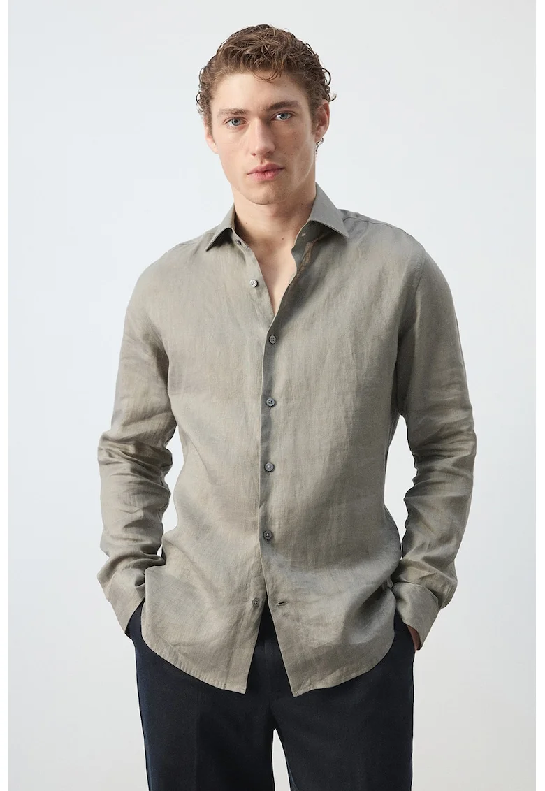 Camasa slim fit de in, Maro taupe deschis