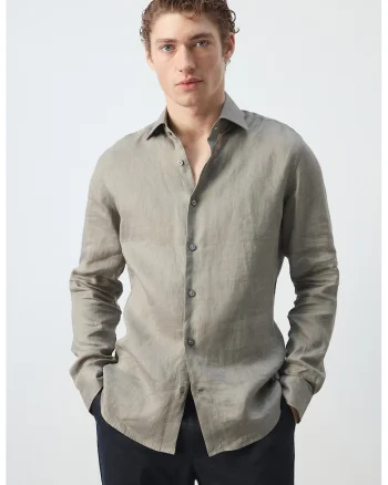 Camasa slim fit de in, Maro taupe deschis