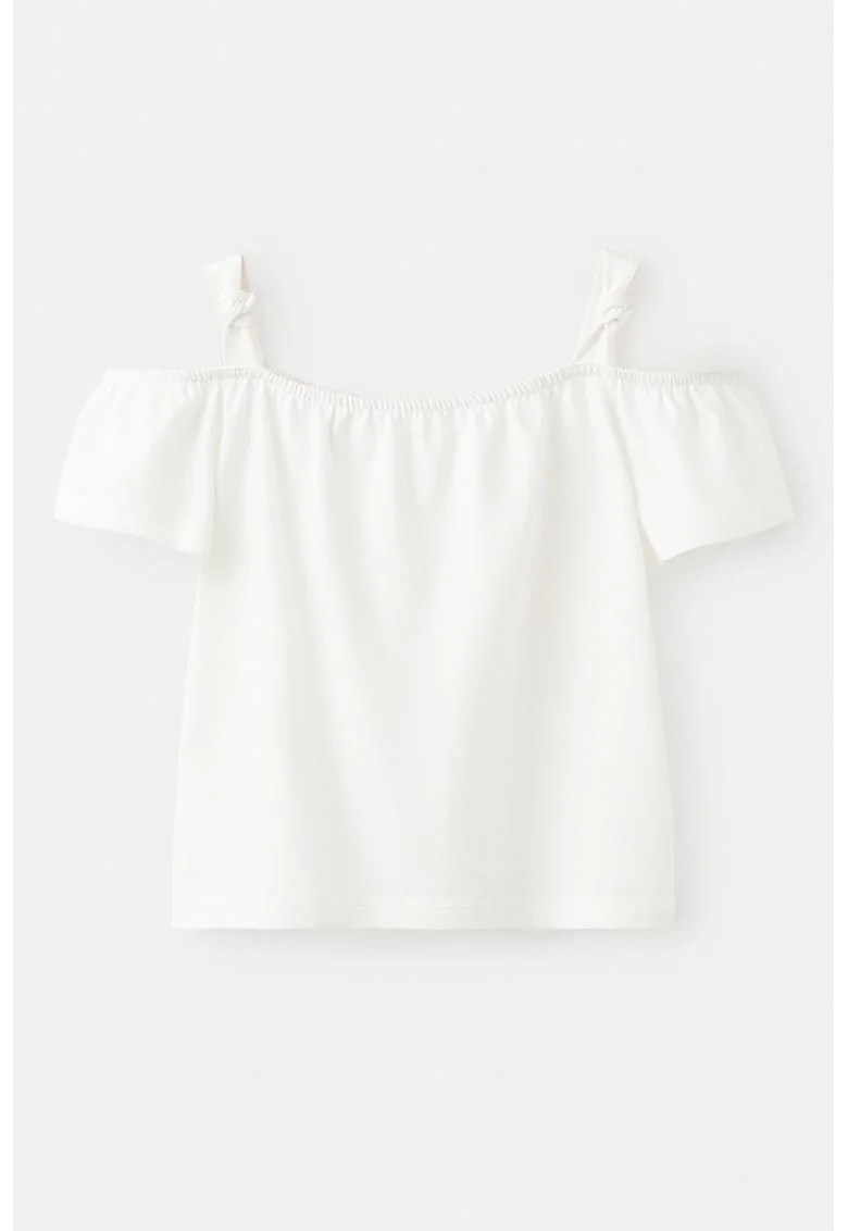 Tricou cu decupaj pe umeri, Alb optic