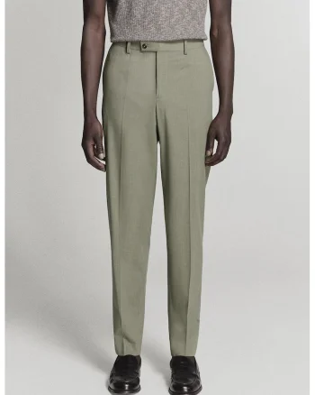 Pantaloni chino cu pensa, Verde pastel/Albastru