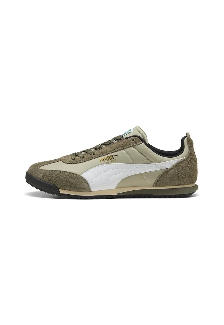 Pantofi sport RetroJet cu segmente de piele intoarsa, Alb/Verde pal/Kaki inchis