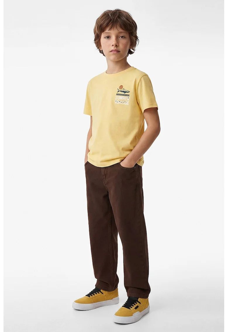 Tricou din bumbac cu decolteu la baza gatului, Portocaliu deschis