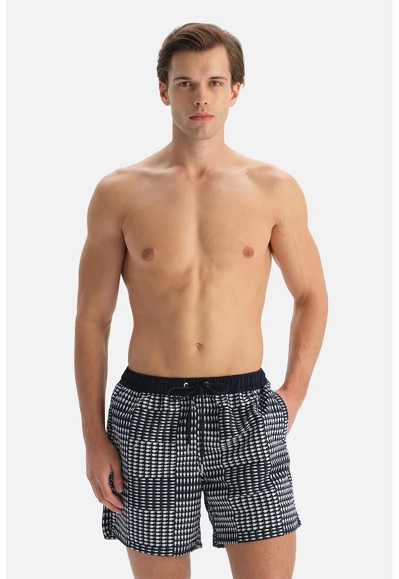 Pantaloni scurti de baie cu model grafic, Negru/Alb optic