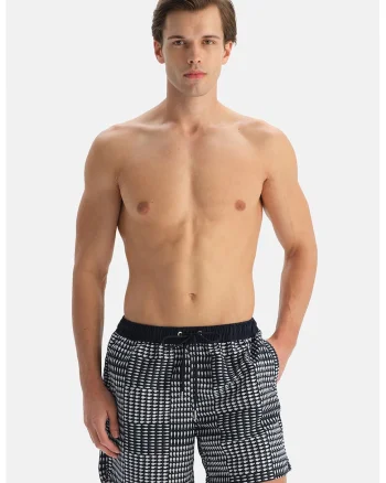 Pantaloni scurti de baie cu model grafic, Negru/Alb optic