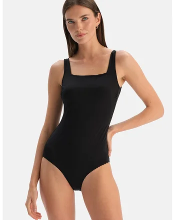 Costum de baie intreg cu decolteu patrat, Negru