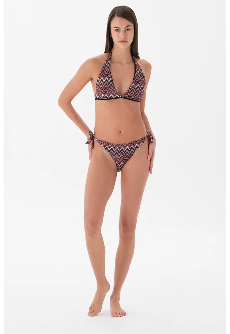 Costum de baie cu aspect tricotat, Alb/Rosu mac/Gri inchis/Rosu prafuit