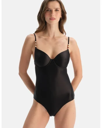 Costum de baie intreg cu decupaj pe partea din spate, Negru