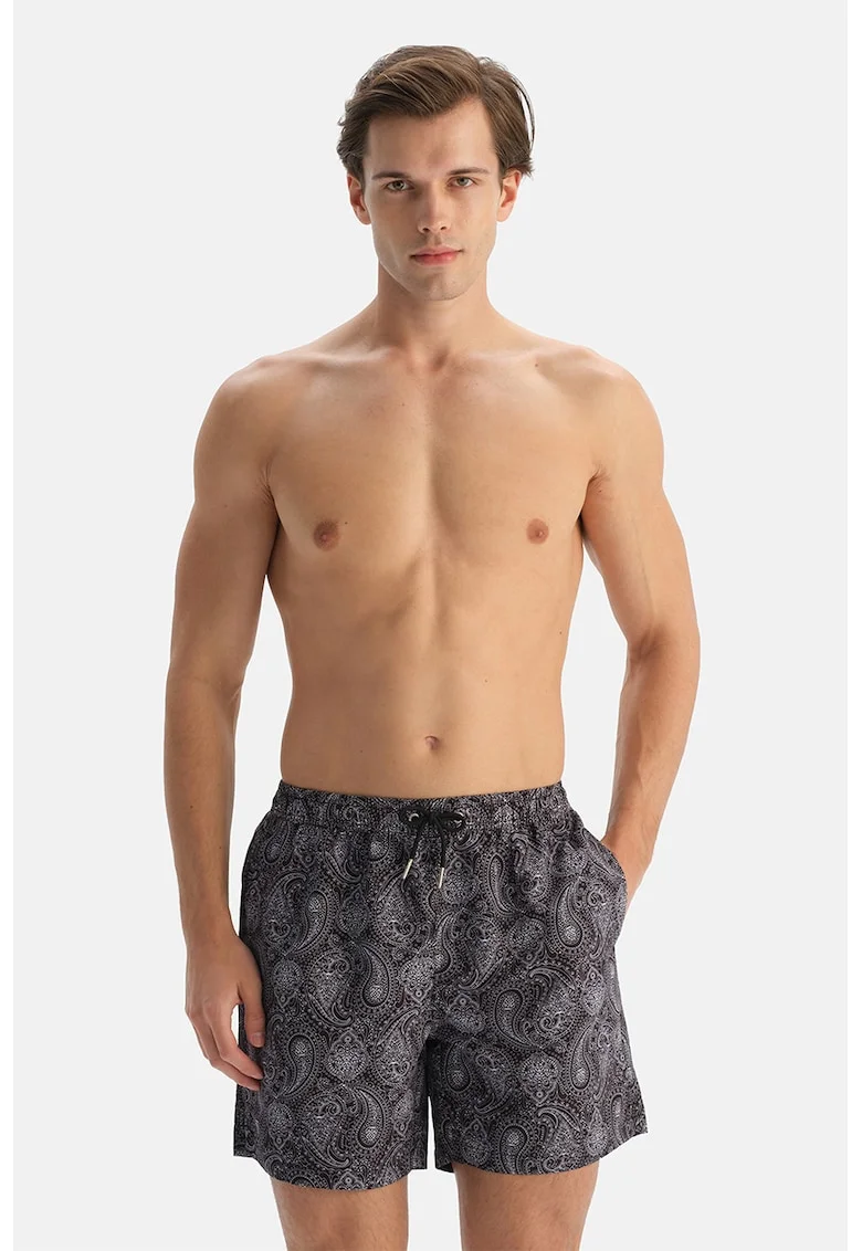 Pantaloni scurti cu imprimeu si buzunare laterale, Gri grafit