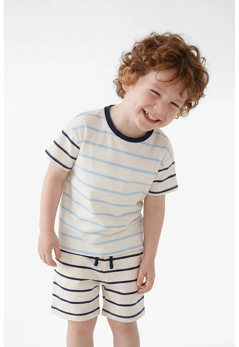 Tricou de bumbac cu dungi, Albastru ultramarin/Albastru lavanda/Alb murdar