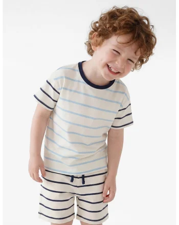Tricou de bumbac cu dungi, Albastru ultramarin/Albastru lavanda/Alb murdar