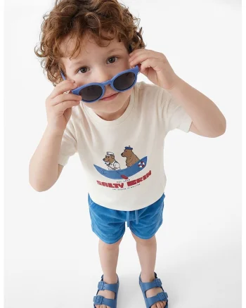 Tricou din pique cu imprimeu grafic, Rosu cireasa/Albastru cobalt/Alb murdar