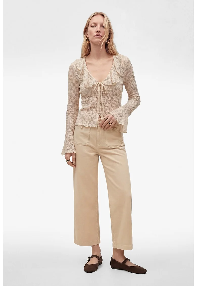 Pantaloni crop cu buzunare aplicate, Bej sampanie