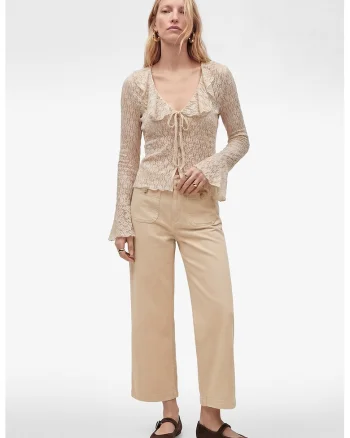 Pantaloni crop cu buzunare aplicate, Bej sampanie