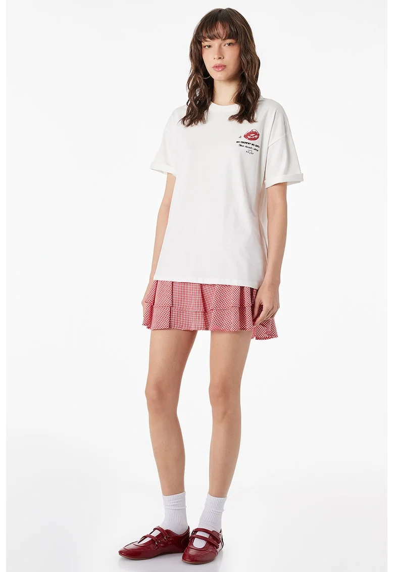 Tricou de bumbac cu imprimeu pe spate, Alb/Negru/Rosu inchis