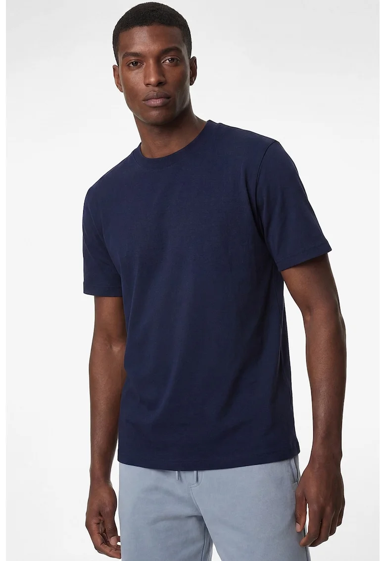 Tricou de bumbac cu decolteu la baza gatului, Albastru ultramarin