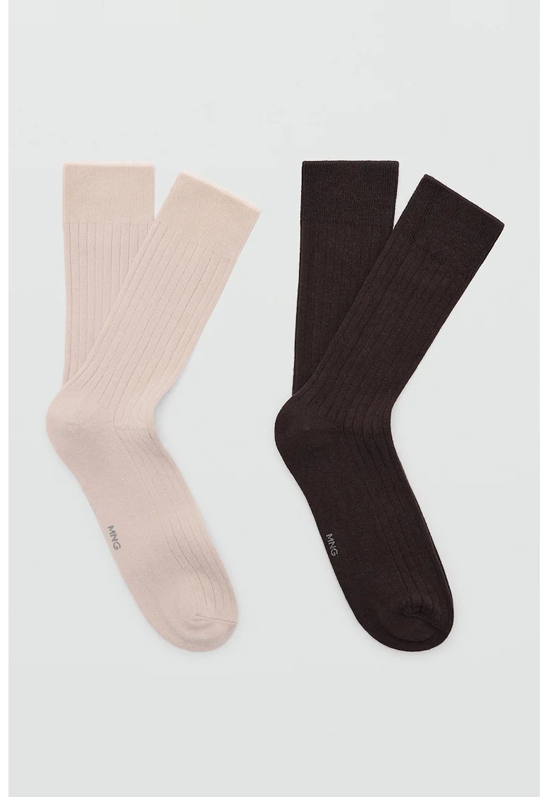 Set de 2 perechi de sosete cu model uni, Maro inchis/Bej sampanie