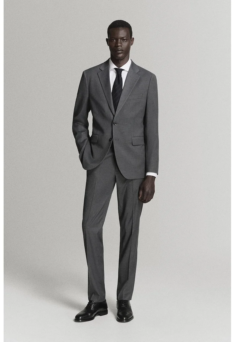 Sacou slim-fit cu slituri pe partea din spate, Gri inchis melange