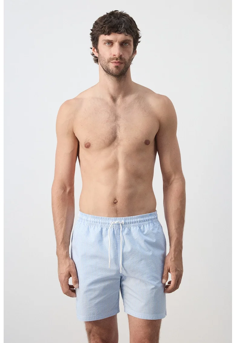 Pantaloni scurti de baie cu talie ajustabila, Alb/Albastru deschis
