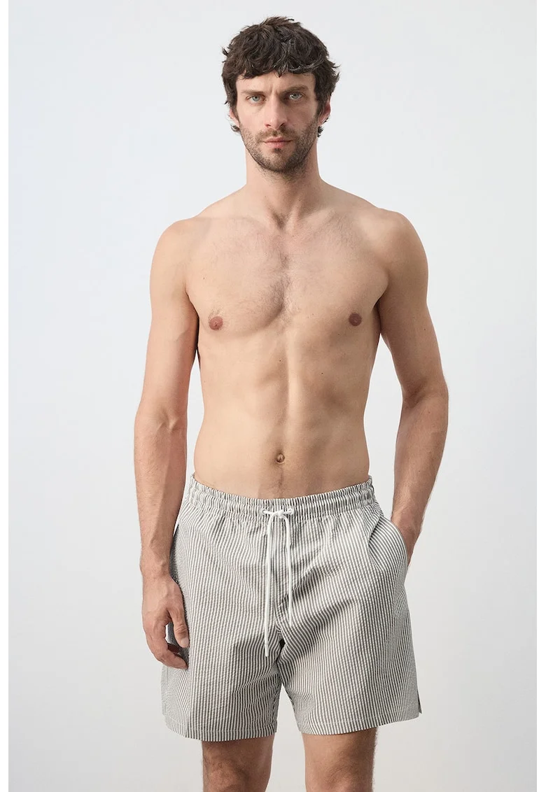 Pantaloni scurti de baie cu talie ajustabila, Alb/Gri marmorat