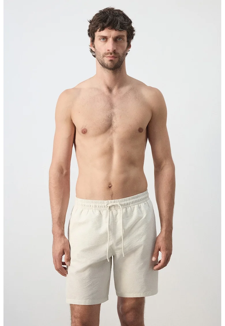 Pantaloni scurti de baie cu talie ajustabila, Bej deschis
