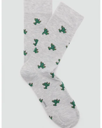 Sosete lungi cu model broaste, Verde inchis/Gri melange